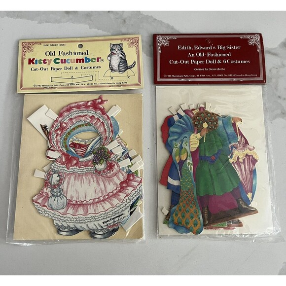Vintage 1983 Kitty Cucumber Paper Doll Set 4.5” Six Costumes + Four Hats NOS - Picture 2 of 2